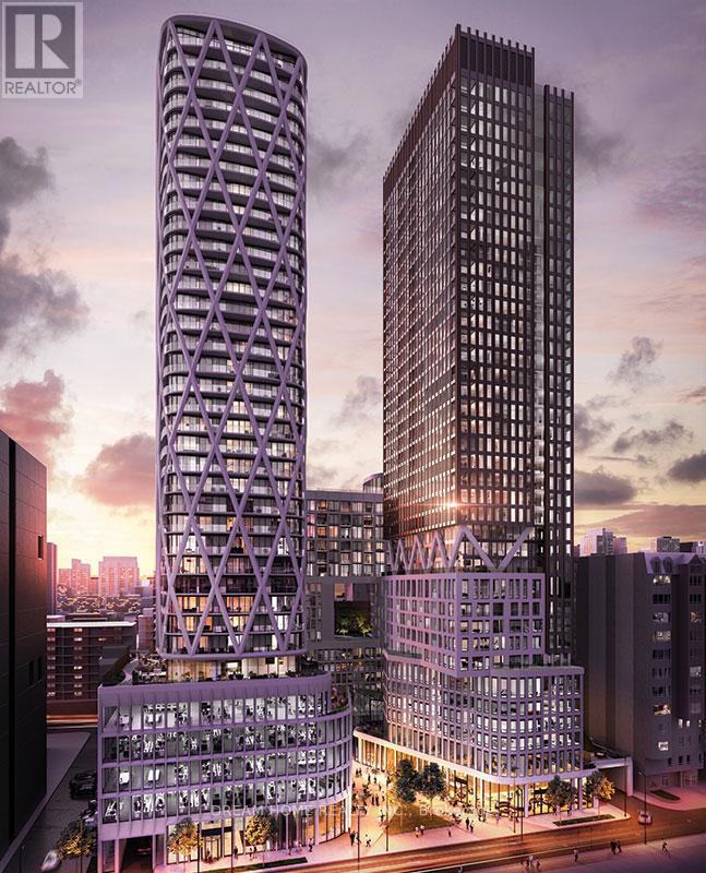 Two modern buildings are shown in an architectural rendering.