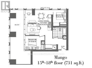 A black and white image of a floor plan for a Mango apartment.