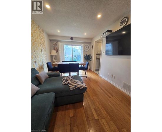 A living room with a green couch and a television.