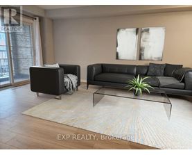 A living room with a black couch, a white couch, and a rug.