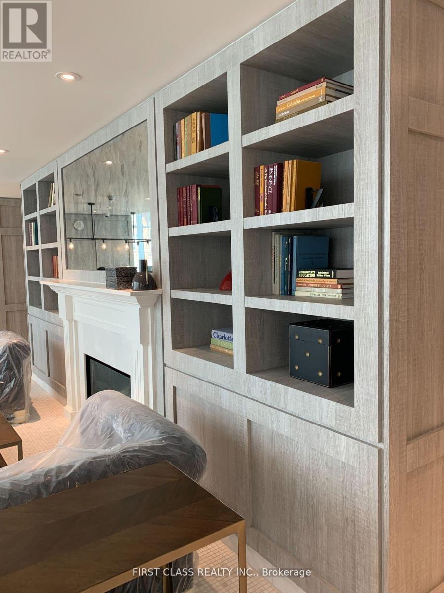 A bookshelf with books and decorative items in a room.