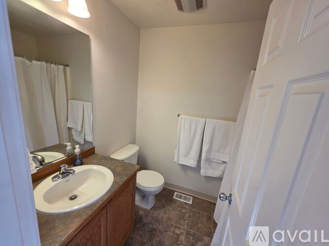 A bathroom with a sink, toilet, and a mirror.