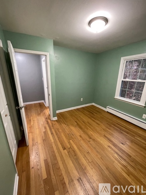 A room with wooden floors and green walls.