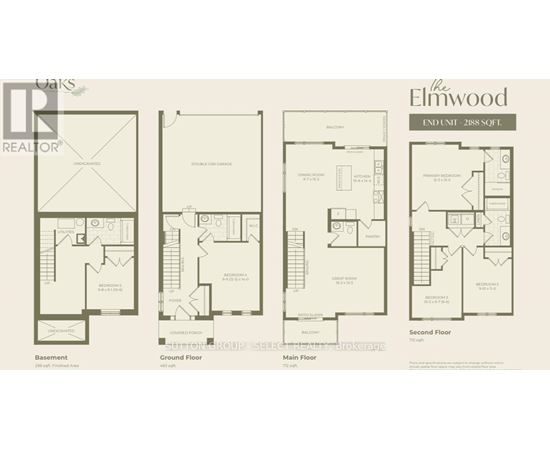 A set of three house plans are displayed, one for the basement, one for the ground floor, and one for the main floor.