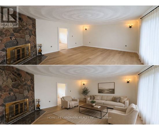 A living room with a stone fireplace and a couch.
