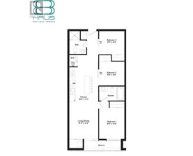 A floor plan for a condo with three bedrooms and a balcony.