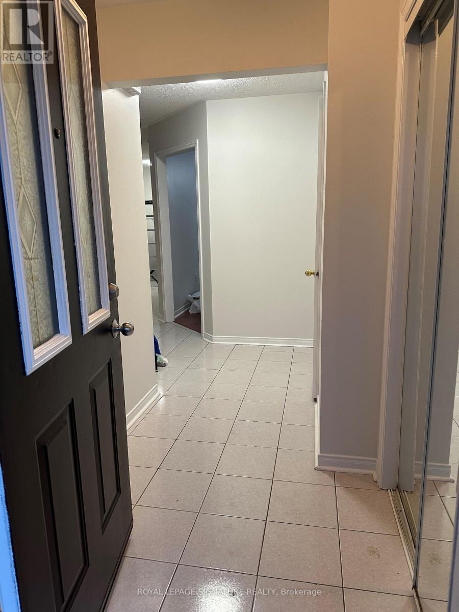 A hallway with a white door and a brown door.