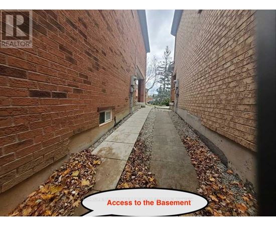 A pathway with leaves on the ground leading to a basement.