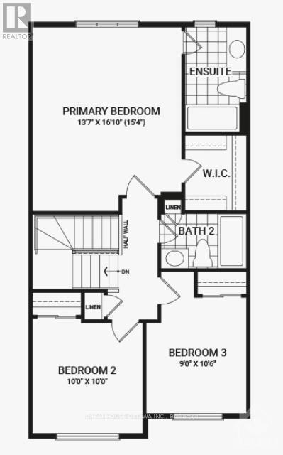 A floor plan of a home with a primary bedroom, two bathrooms, and two additional bedrooms.