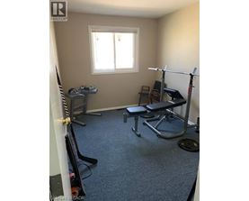 A home gym with a squat rack, bench, and weights.