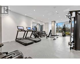 A gym with treadmills, exercise bikes, and weights.