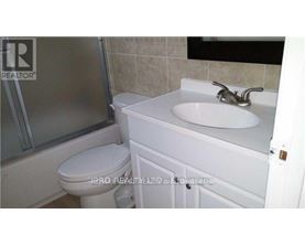 A white toilet sits next to a white sink in a bathroom.