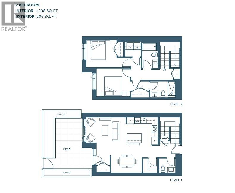 A floor plan for a 2 bedroom interior and exterior property.