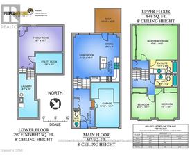 A floor plan for a property with three bedrooms, two bathrooms, and a garage.