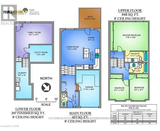 A floor plan for a property with three bedrooms, two bathrooms, and a garage.
