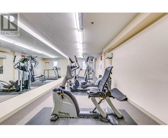 A gym with a row of exercise bikes.