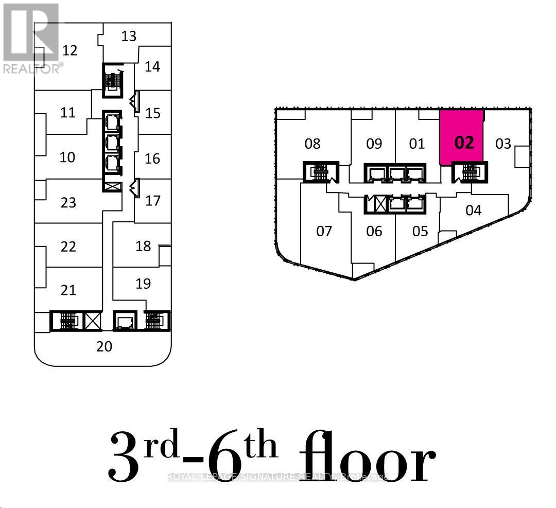 A diagram of a building's 3rd to 6th floor layout.