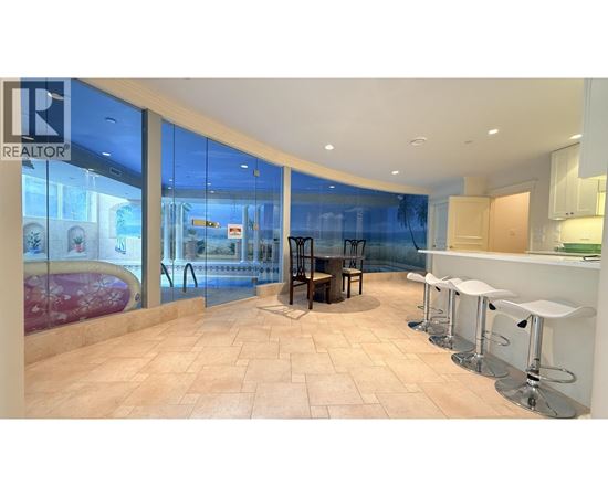 A realtor's office with a bar area.