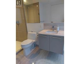 A white toilet sits in a bathroom with a wooden floor.