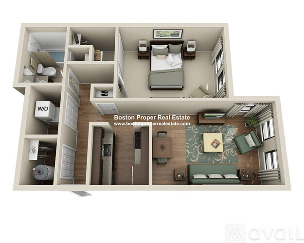 A 3D floor plan of a Boston property real estate.