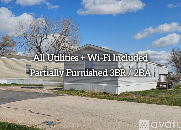 A house with a sign that says "All Utilities + Wi-Fi Included Partially Furnished 3BR / 2BA".