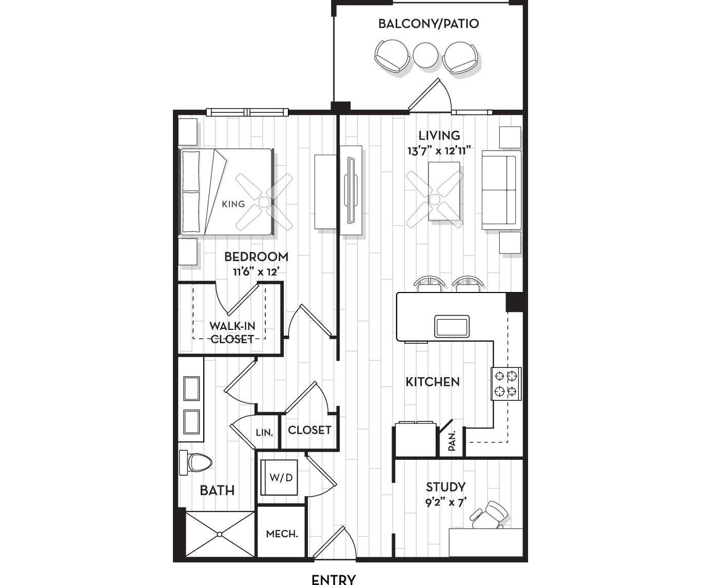 Brooking Square Apartments and Townhomes - Charleston, NC - The Seagrass Floor Plan 858 Sq Ft
