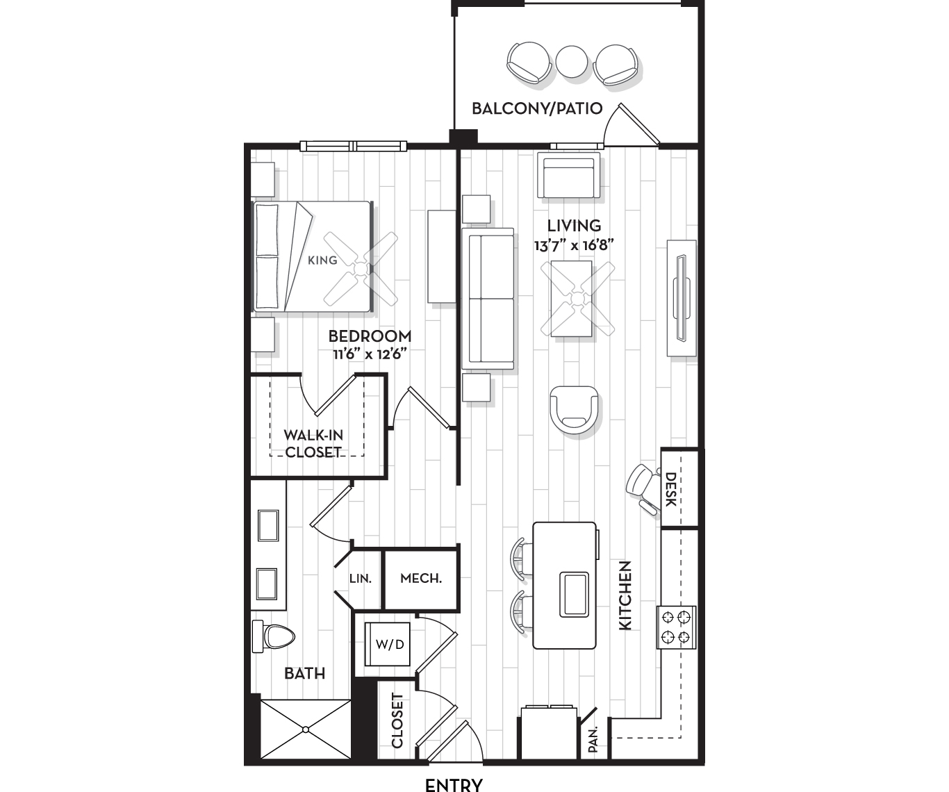 Brooking Square Apartments and Townhomes - Charleston, NC - The Sullivan Floor Plan 910 Sq Ft