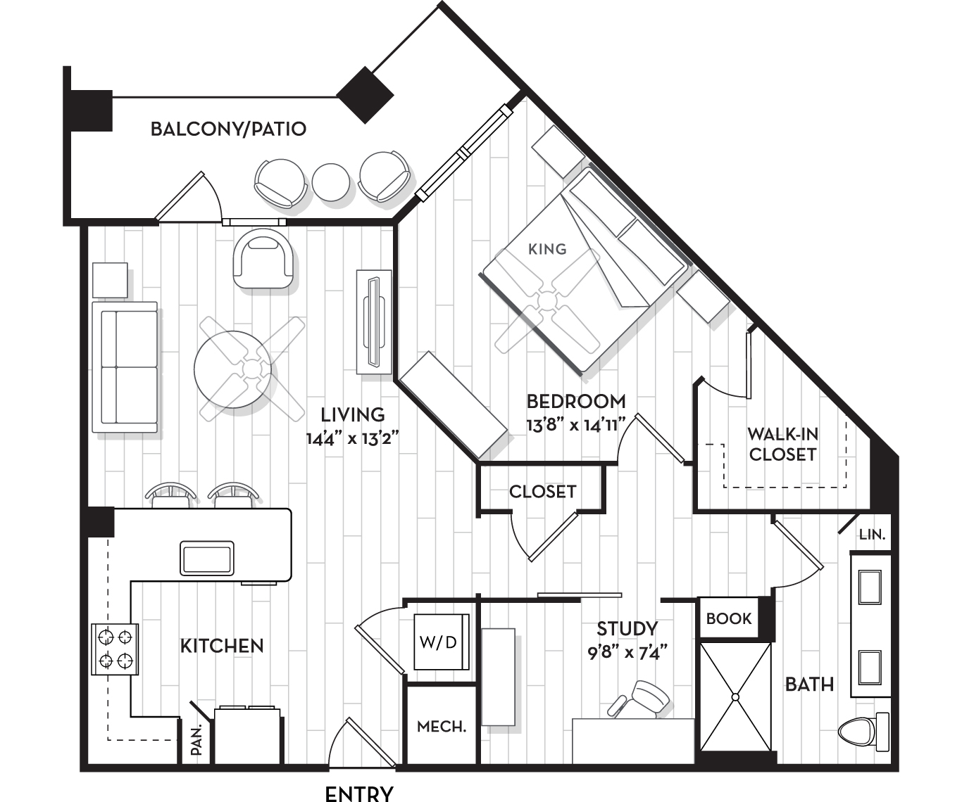 Brooking Square Apartments and Townhomes - Charleston, NC - The Indigo Floor Plan 981 Sq Ft