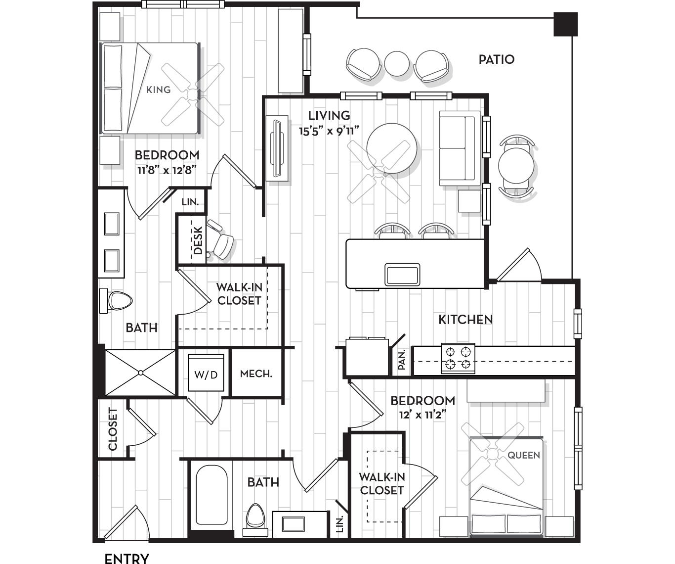 Brooking Square Apartments and Townhomes - Charleston, NC - The Sound Floor Plan 1127 Sq Ft