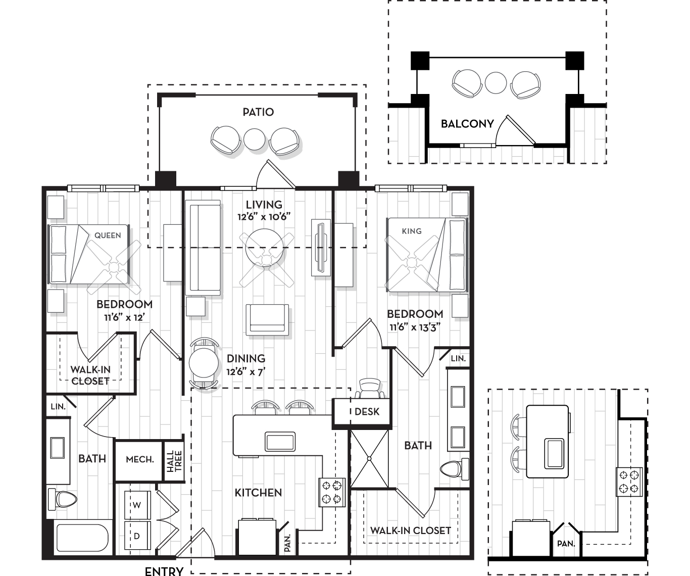 Brooking Square Apartments and Townhomes - Charleston, NC - The Tidewater Floor Plan 1184-1189 Sq Ft