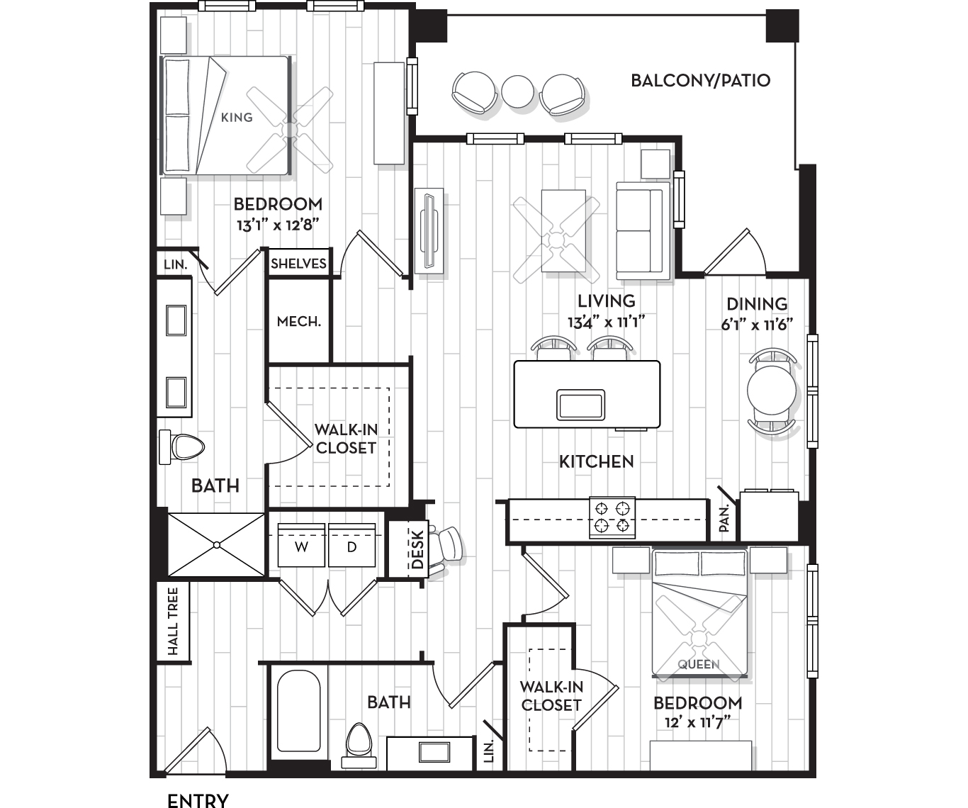 Brooking Square Apartments and Townhomes - Charleston, NC - The Kiawah Floor Plan 1214 Sq Ft