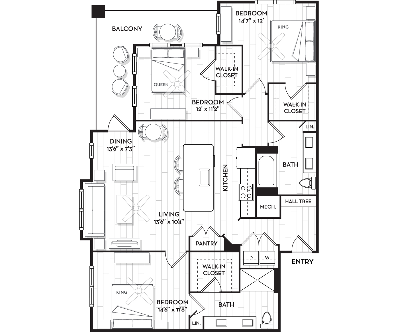 Brooking Square Apartments and Townhomes - Charleston, NC - The Breakwater Floor Plan 1488 Sq Ft