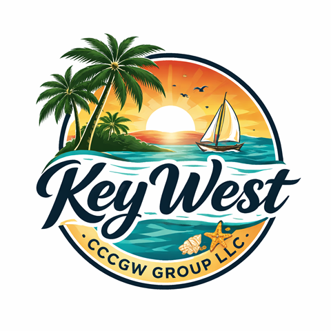 A logo with the text "Key West" and a sailboat in the background.