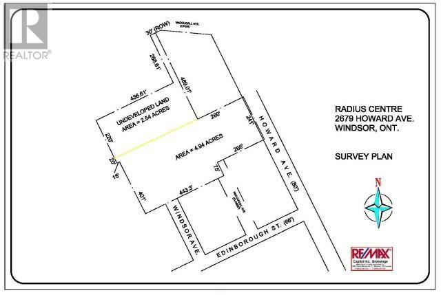 A survey plan for Radius Centre at 2679 Howard Ave. Windsor, Ontario.