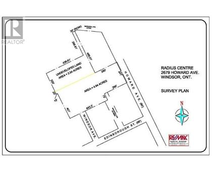 A survey plan for Radius Centre at 2679 Howard Ave. Windsor, Ontario.