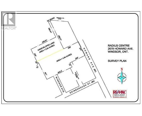 A survey plan for Radius Centre at 2679 Howard Ave. Windsor, Ontario.
