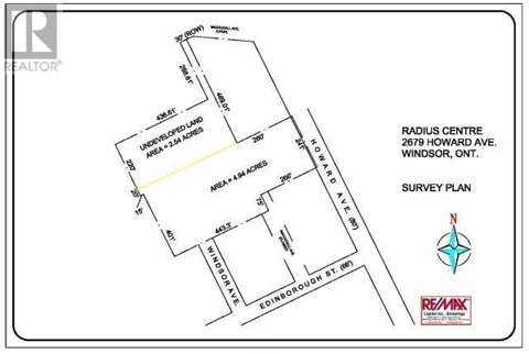 A survey plan for Radius Centre at 2679 Howard Ave. Windsor, Ontario.