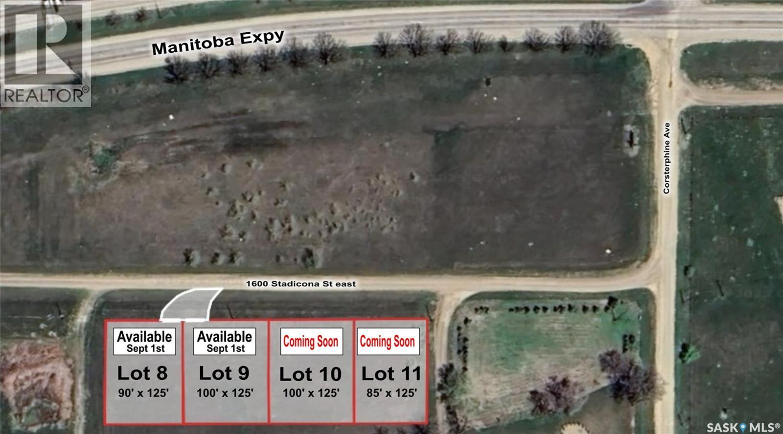 An aerial view of a real estate listing for Manitoba Expwy with four lots available for sale.