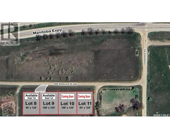 An aerial view of a real estate listing for Manitoba Expwy with four lots available for sale.