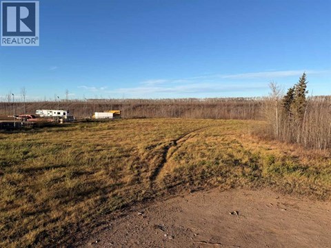 A dirt road leads to a white building in a field.