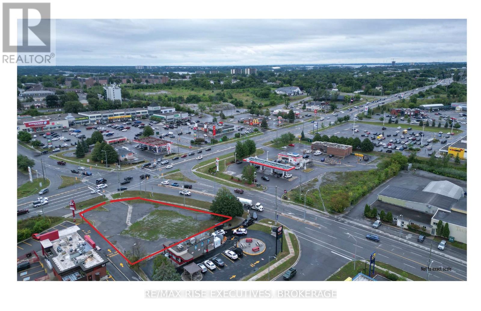 A realtor image of a parking lot with a red circle in the middle.