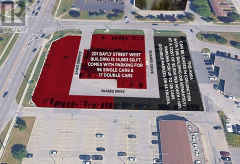 An aerial view of a property for sale at 201 Bayly Street West.