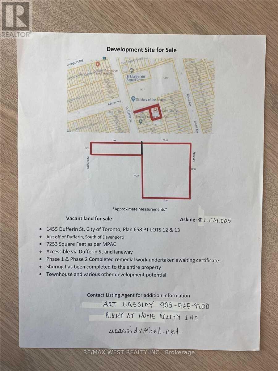 A piece of paper with a map and details of a development site for sale.