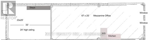 A floor plan for a property with a Mezzanine Office, Kitchen and Steps.