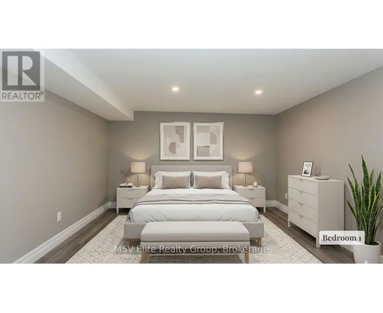 A bedroom with a large bed, two nightstands, and a plant.