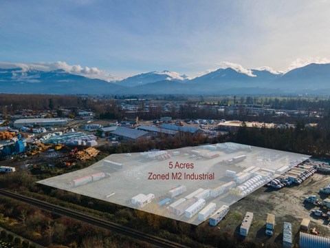 An aerial view of a large industrial zone with a 5 Acres M2 Industrial area.