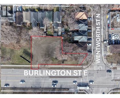 An aerial view of a street with Burlington St. and Wentworth St.