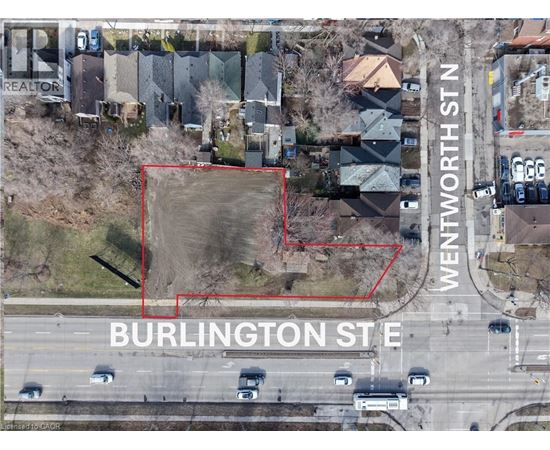 An aerial view of a street with Burlington St. and Wentworth St.