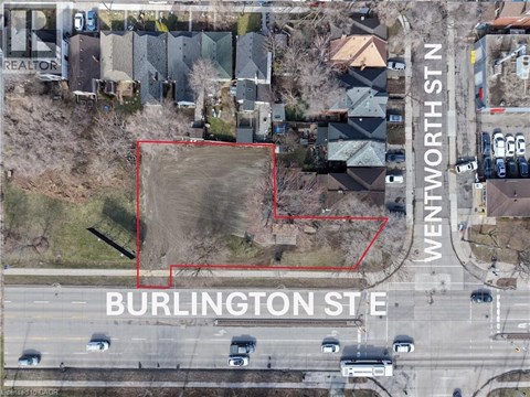 An aerial view of a street with Burlington St. and Wentworth St.
