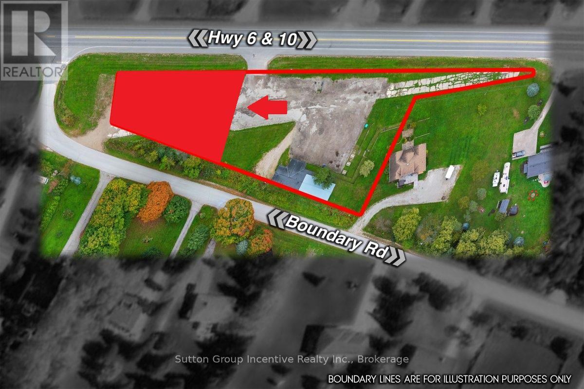 A map shows a red area in the middle of a green space, with boundary lines and street names.